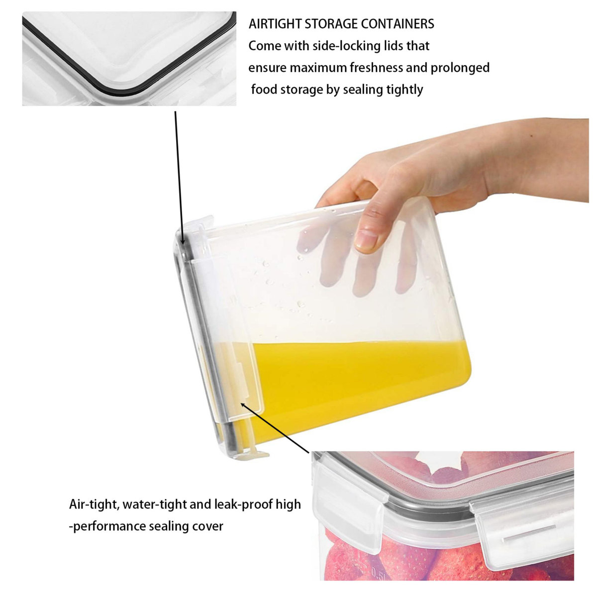 Daleah Stackable Airtight Sealed food storage containers -24 pieces, kitchen organization set, free of bisphenol A, used for storage rooms and grain storage